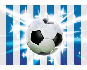 Fotobehang van een blauwe en witte voetbal voor kinderen en tienerkamers.