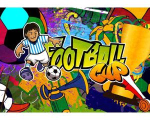 Speelse graffiti met kleurrijke voetbalelementen en een energieke sfeer, speciaal voor kinderen.