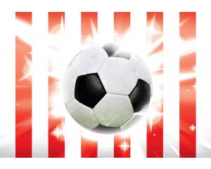 Rood-witte voetballen op de achtergrond van dit fotobehang voor kinderen.