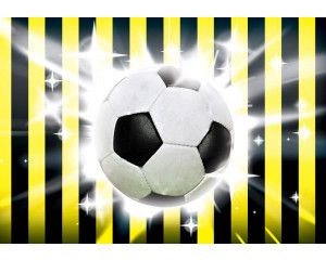 Fotobehang met een zwart-gele voetbal op een achtergrond voor tieners.