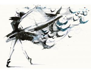 Fotobehang van vogelballet in kunststijl, met schilderachtige raven.