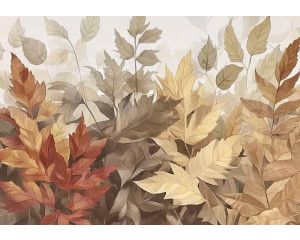 Fotobehang met schilderachtige regenboog over bergen en water.