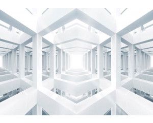 Witte ruimte, 3D-fotobehang met geometrische vormen en een futuristisch ontwerp.