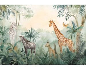 Fotobehang met een zee van zachtroze rozen in volle bloei.