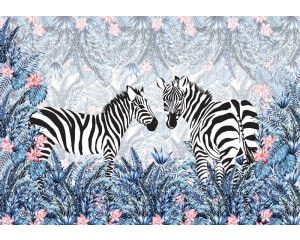 Abstracte zebra-art met levendige lijnen en vormen, weergegeven op dit speelse en moderne fotobehang.