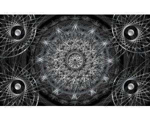 Fotobehang van een zilveren mandala, in een abstract en kunstzinnig ontwerp.