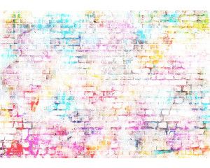 Graffiti fotobehang met levendige muurschildering op een bakstenen muur.