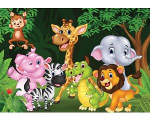 Jungle fotobehang voor kinderkamers met dierenmotief.