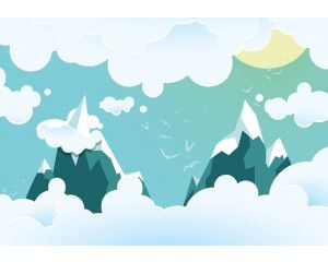 Kinderbehang met hoge bergtoppen en wolken, rustgevend en natuurgetrouw.