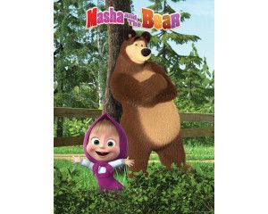 Kinderbehang van Masha en de Beer, vrolijk en geschikt voor babykamers.