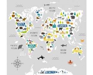 Wereldkaart kinderbehang, perfect voor jonge ontdekkers en avonturiers.