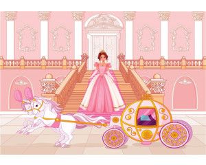 Fotobehang van een prinses in een koets, sprookjesachtig en klassiek.