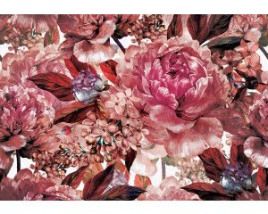 Fotobehang van een schilderij met bloemen in rood, kunstzinnig en kleurrijk.