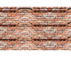 Fotobehang van een industriële stenen muur met rode bakstenen.