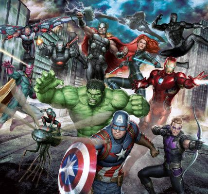 Avengers Marvel fotobehang, met de helden uit de Marvel-films, perfect voor een stoere kinderkamer.