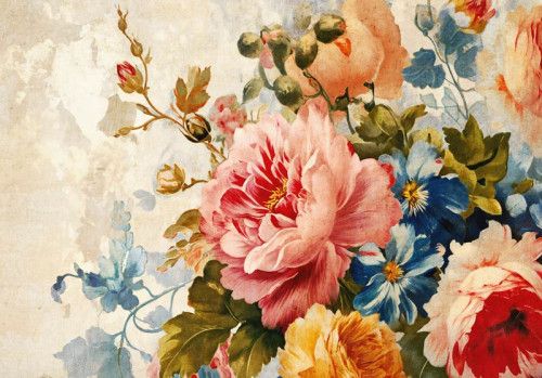 Fotobehang van een luxe bloemencompositie met pioenrozen, in een elegante stijl.